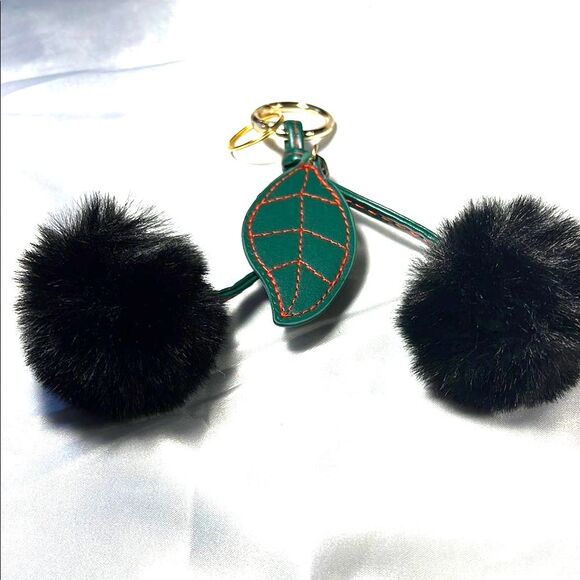 Black and Green Cherry Pom Pom Keychain - Picture 1 of 5